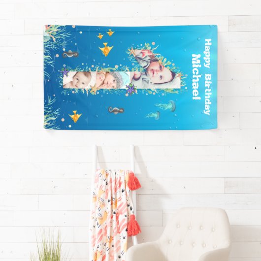 海の下の大きな1歳の誕生日フォトコラージュ 横断幕 (インサイチュ)