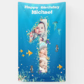 海の下の大きな1歳の誕生日フォトコラージュ 横断幕 (縦)