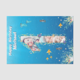 海の下の大きな1歳の誕生日フォトコラージュ 薄葉紙