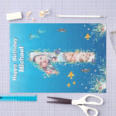 海の下の大きな1歳の誕生日フォトコラージュ 薄葉紙 (クラフト)