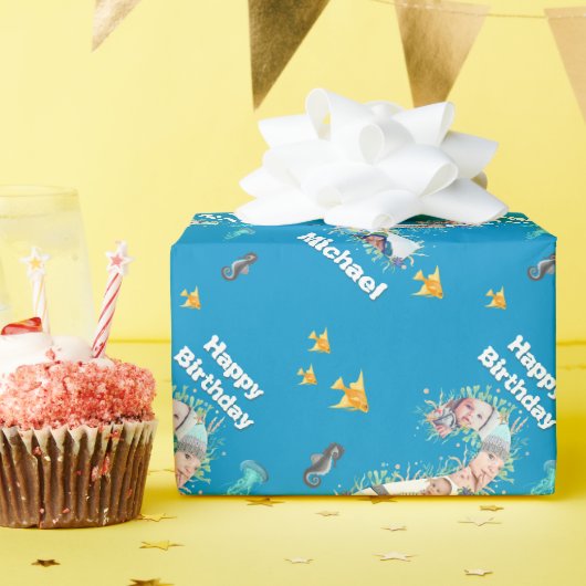 海の下の大きな2番目の誕生日の写真 ラッピングペーパー (誕生日パーティー)