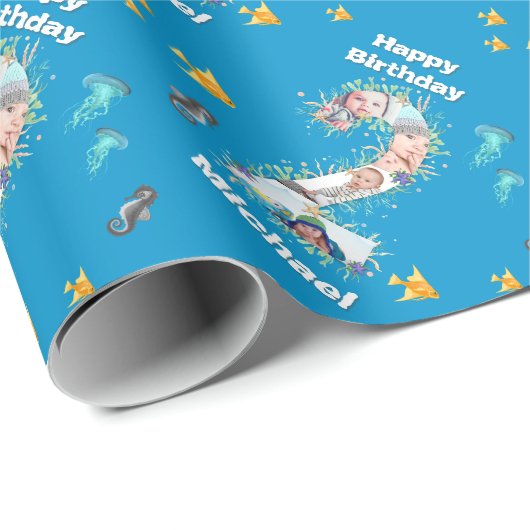 海の下の大きな2番目の誕生日の写真 ラッピングペーパー (ロールコーナー)