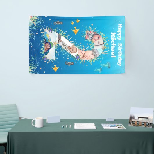 海の下の大きな2番目の誕生日フォトコラージュ 横断幕 (トレードショー)