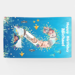 海の下の大きな2番目の誕生日フォトコラージュ 横断幕