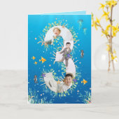 海の下の大きな3歳の誕生日フォトコラージュ カード (黄色い花)