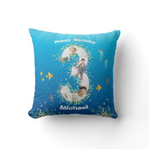 海の下の大きな3歳の誕生日フォトコラージュ