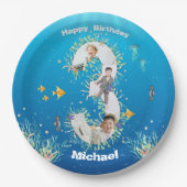 海の下の大きな3歳の誕生日フォトコラージュ ペーパープレート (正面)