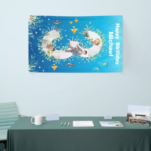 海の下の大きな3歳の誕生日フォトコラージュ 横断幕 (トレードショー)