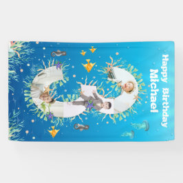 海の下の大きな3歳の誕生日フォトコラージュ 横断幕