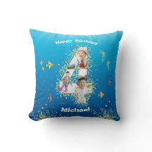 海の下の大きな4歳の誕生日の写真コラージュ