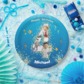 海の下の大きな4歳の誕生日の写真コラージュ ペーパープレート (パーティー)