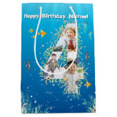 海の下の大きな4歳の誕生日の写真コラージュ ミディアムペーパーバッグ (正面)