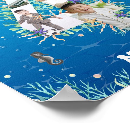 海の下の大きな4歳の誕生日の写真 ポスター (角)