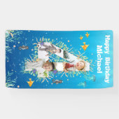 海の下の大きな4歳の誕生日フォトコラージュ 横断幕 (横)