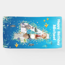 海の下の大きな4歳の誕生日フォトコラージュ 横断幕