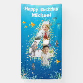 海の下の大きな4歳の誕生日フォトコラージュ 横断幕 (縦)