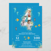 海の下の大きな4番目の写真コラージュ誕生日 招待状 (正面/裏面)