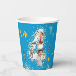 海の下の大きな4番目の誕生日写真コラージュ 紙コップ