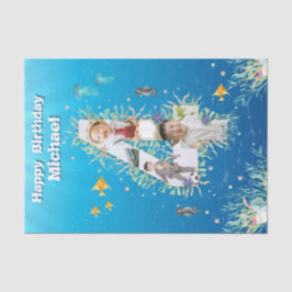 海の下の大きな4番目の誕生日写真コラージュ 薄葉紙