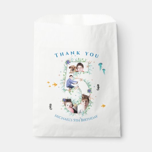 海の下の大きな5番目の写真コラージュ誕生日 フェイバーバッグ (正面)