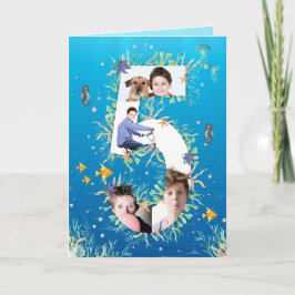 海の下の大きな5誕生日の写真コラージュ カード