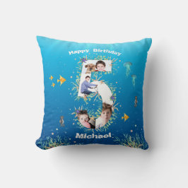 海の下の大きな5誕生日の写真コラージュ クッション