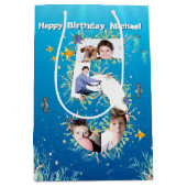 海の下の大きな5誕生日の写真コラージュ ミディアムペーパーバッグ (正面)