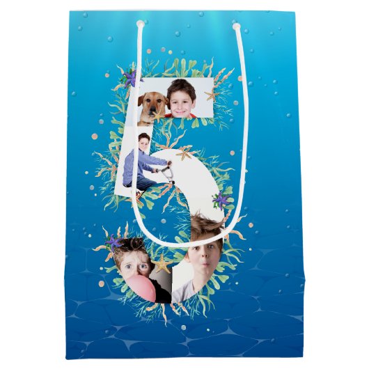 海の下の大きな5誕生日の写真コラージュ ミディアムペーパーバッグ (裏面)