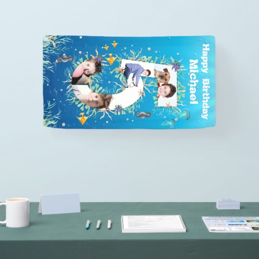 海の下の大きな5誕生日の写真コラージュ 横断幕 (トレードショー)