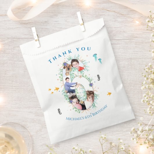 海の下の大きな6番目の写真コラージュ誕生日 フェイバーバッグ (クリップ留めされた状態)