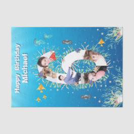 海の下の大きな6番目の誕生日写真コラージュ 薄葉紙