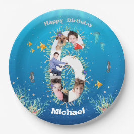 海の下の大きな6誕生日の写真コラージュ ペーパープレート