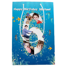 海の下の大きな6誕生日の写真コラージュ ミディアムペーパーバッグ