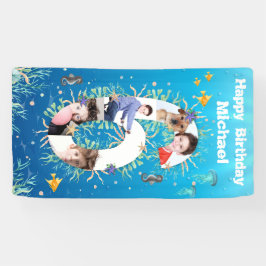 海の下の大きな6誕生日の写真コラージュ 横断幕