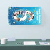 海の下の大きな6誕生日の写真コラージュ 横断幕 (トレードショー)