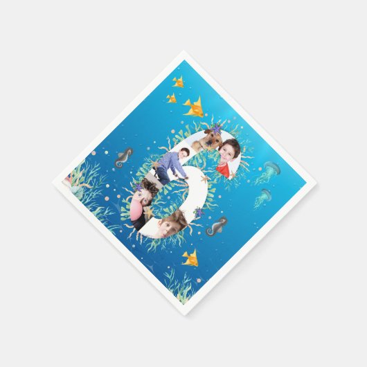 海の下の大きな6誕生日写真コラージュ スタンダードカクテルナプキン (角)