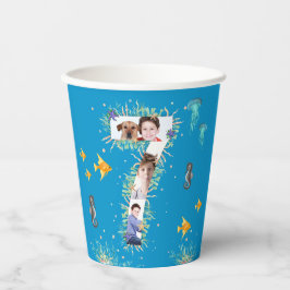 海の下の大きな7番目の誕生日写真コラージュ 紙コップ