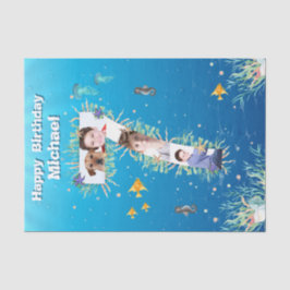 海の下の大きな7番目の誕生日写真コラージュ 薄葉紙