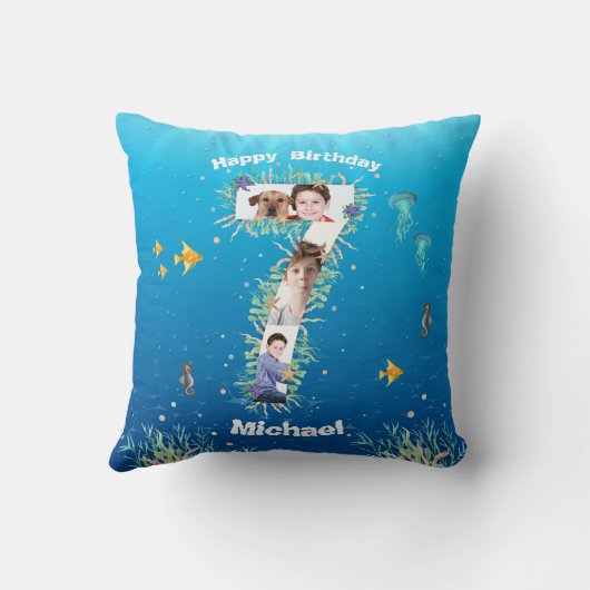 海の下の大きな7誕生日の写真コラージュ クッション (裏面)