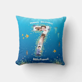 海の下の大きな7誕生日の写真コラージュ クッション