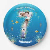 海の下の大きな7誕生日の写真コラージュ ペーパープレート (正面)