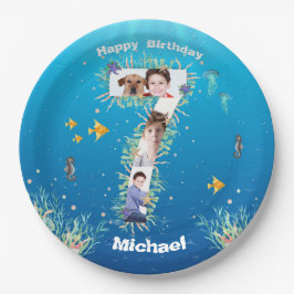 海の下の大きな7誕生日の写真コラージュ ペーパープレート