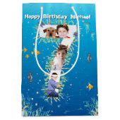 海の下の大きな7誕生日の写真コラージュ ミディアムペーパーバッグ (正面)