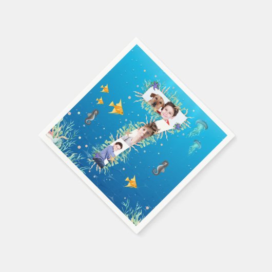 海の下の大きな7誕生日写真コラージュ スタンダードカクテルナプキン (角)