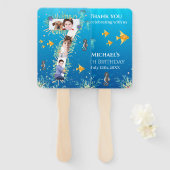 海の下の大きな7誕生日写真コラージュ ハンドファン (正面&裏面)