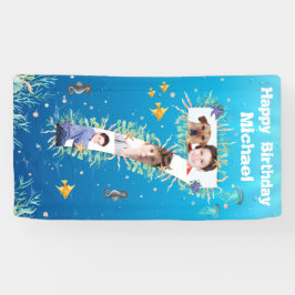 海の下の大きな7誕生日写真コラージュ 横断幕