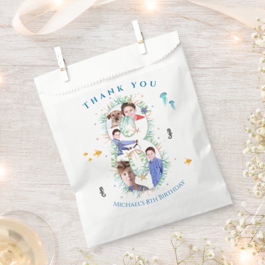 海の下の大きな8番目の写真コラージュ誕生日 フェイバーバッグ (クリップ留めされた状態)