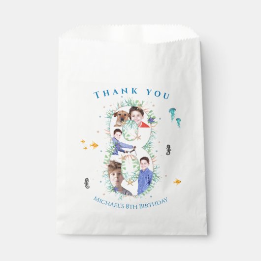 海の下の大きな8番目の写真コラージュ誕生日 フェイバーバッグ (正面)