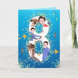 海の下の大きな8誕生日の写真コラージュ カード