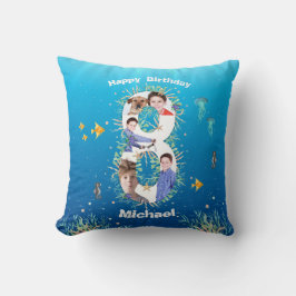 海の下の大きな8誕生日の写真コラージュ クッション